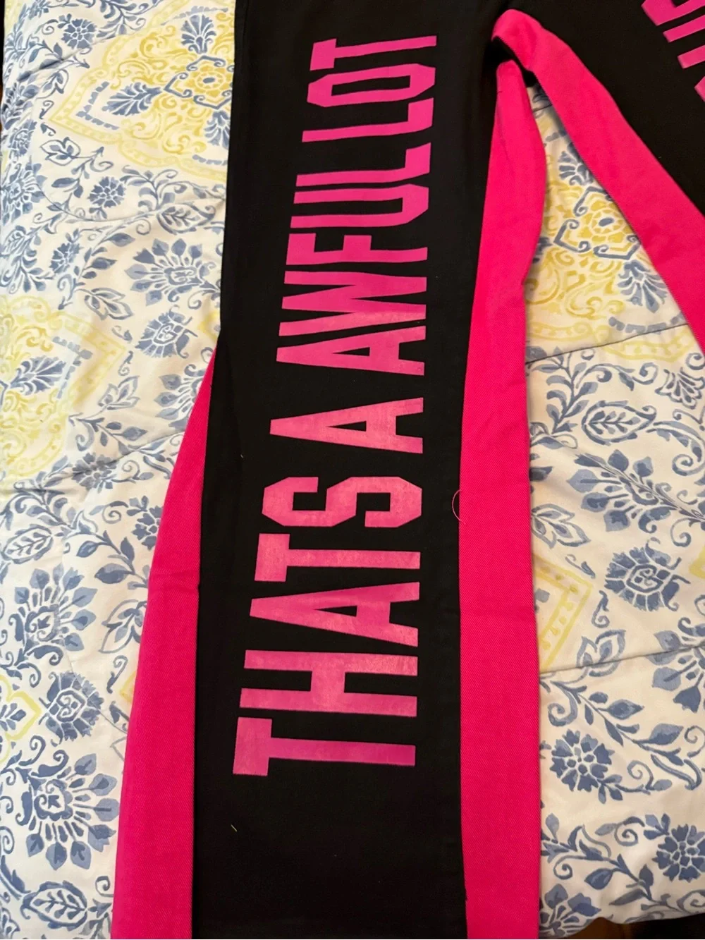 ALOC Men Black Wide-Leg Jeans with Hot Pink Side Panels and Bold Pink Letteringy